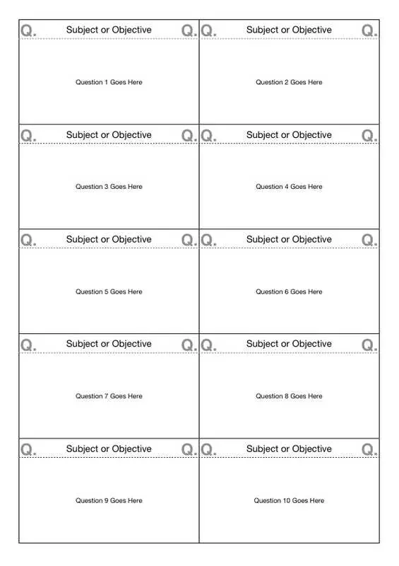 10-Up Flashcard Template (A4)