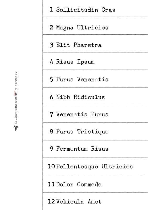 12-Tab Index Page for A4 Binder