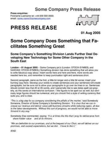 2-Page Press Release with Press Contact Page One