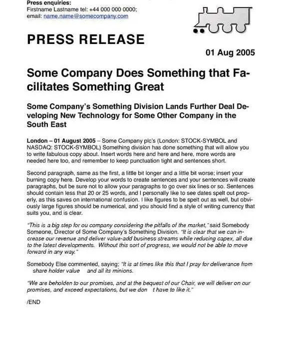 2-Page Press Release with Press Contact Page One