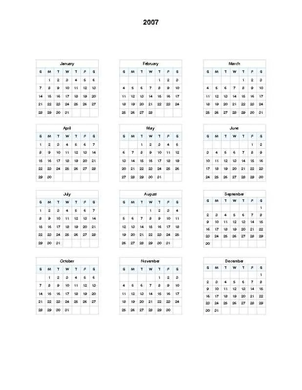 2007 Single-Page Calendar