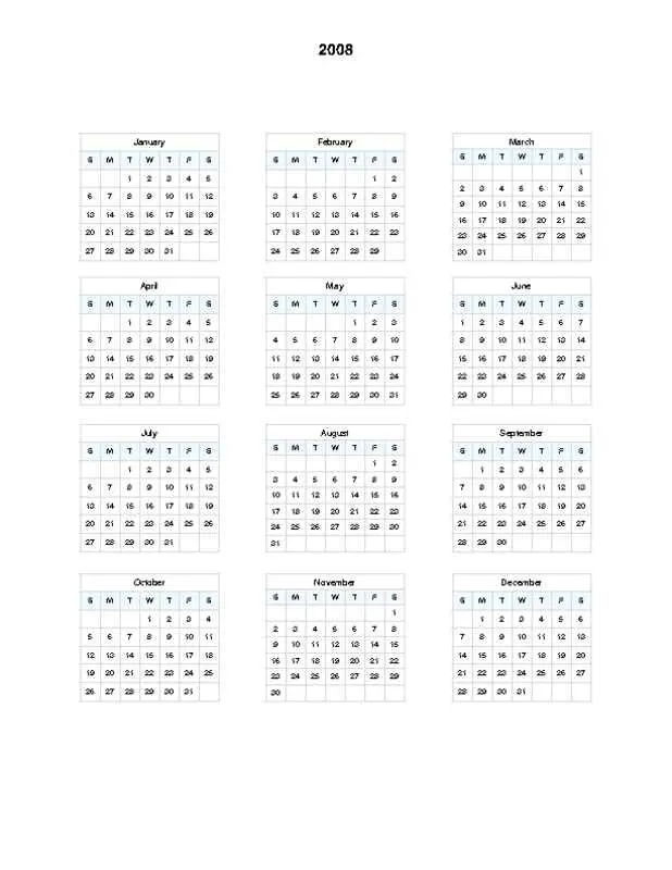 2008 Single-Page Calendar