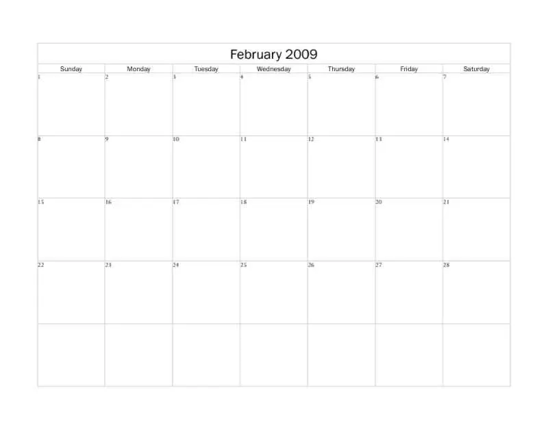 2009 Full-Page Monthly Calendar Set February