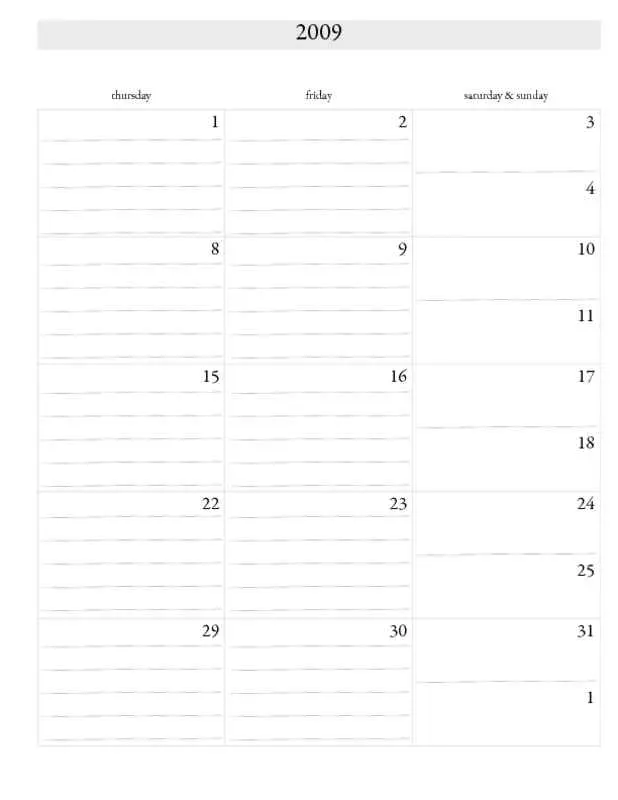 2009 Monthly Planner Pages Another Grid