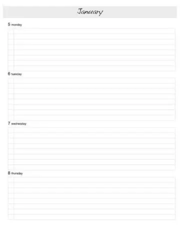 2009 Weekly Planner Pages Four Days