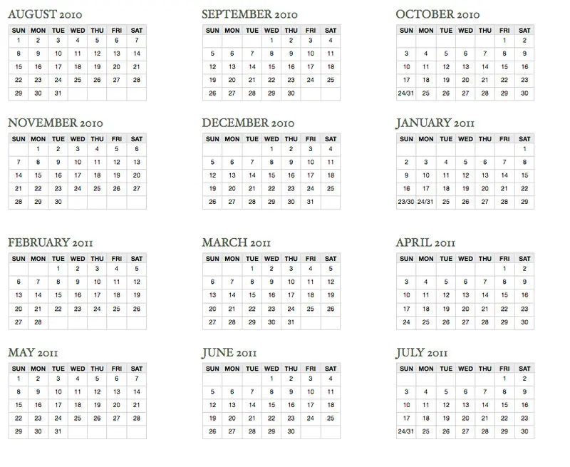 2010-2011 School Year Calendar