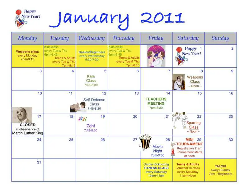 2011 Monthly Calendars for Activities