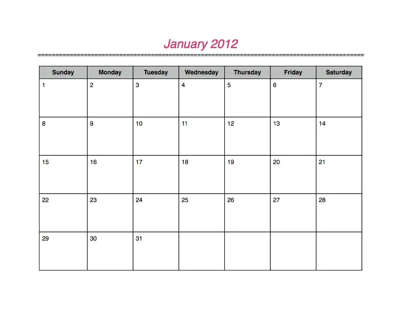 2012 Basic Landscape Monthly Calendar Set