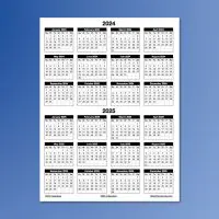 Portrait 2024-25 Two Year yearly Calendar Template for Number