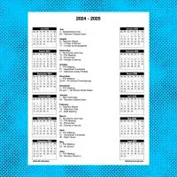 Vertical 2024-2025 School Year Calendar with Centered Information