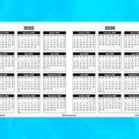 2025-26 Landscape 2-Year Calendar Template for Numbers