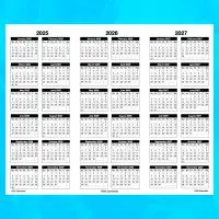 2025-27 Landscape 3-Year Calendar Template for Numbers