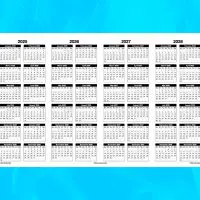 2025-2028 Landscape 4-Year Calendar Template for Numbers