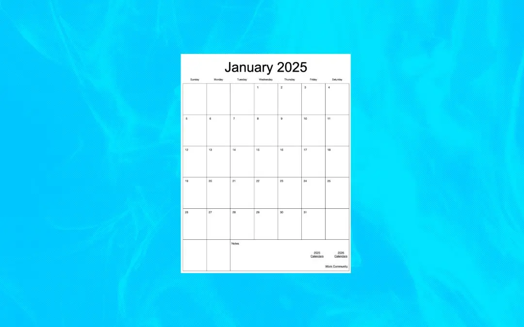 2025 Vertical Monthly Calendar Template for Numbers