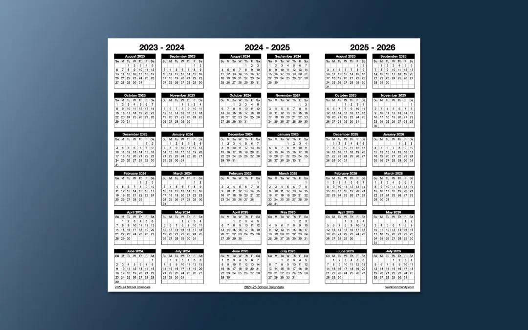 Landscape 2023-2026 Three Year School Calendar Template
