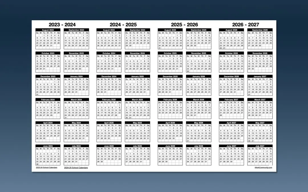Landscape 2023-2027 Four Year School Calendar Template