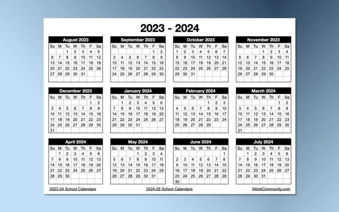 Landscape 2023-2024 Yearly School Calendar Template