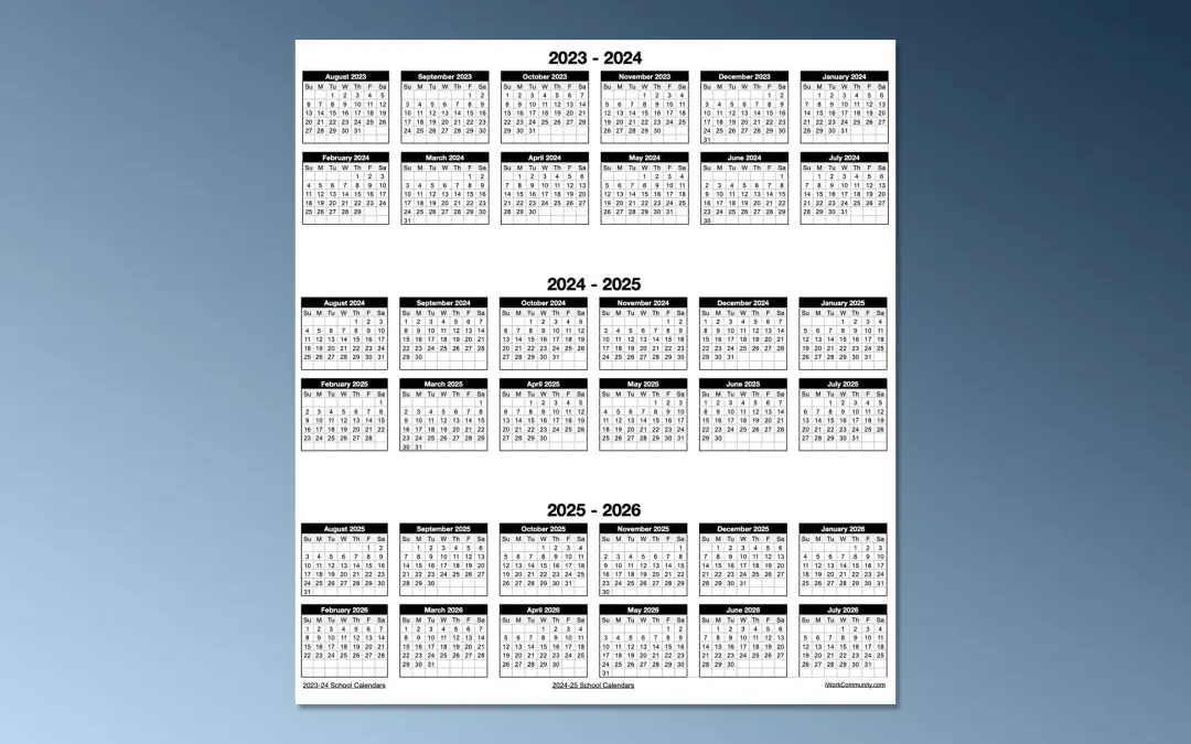 Portrait 2023-2026 Three Year School Calendar Template