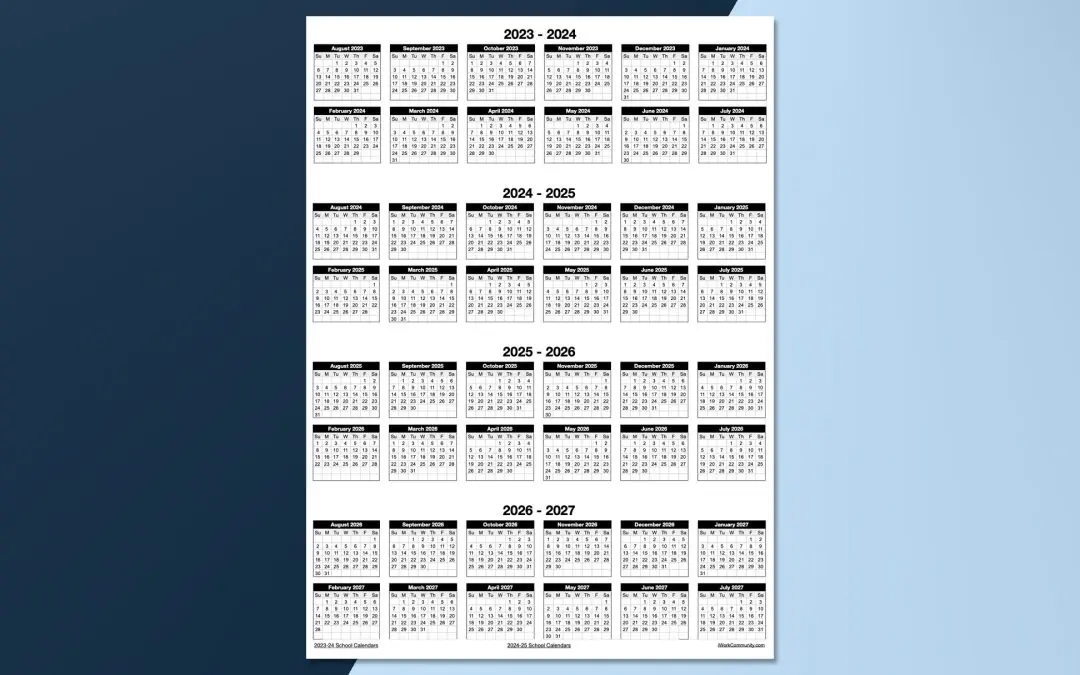 Portrait 2023-2027 Four Year School Calendar Template