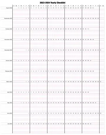 2023-24 Yearly Checklist Calendar