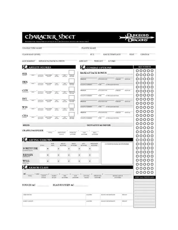 3-Page Dungeons and Dragons Character Sheets Page One
