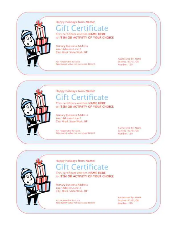 3-Up Holiday Gift Certificate