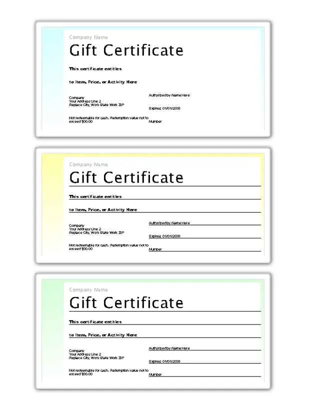 3-Up Pastel Gift Certificates