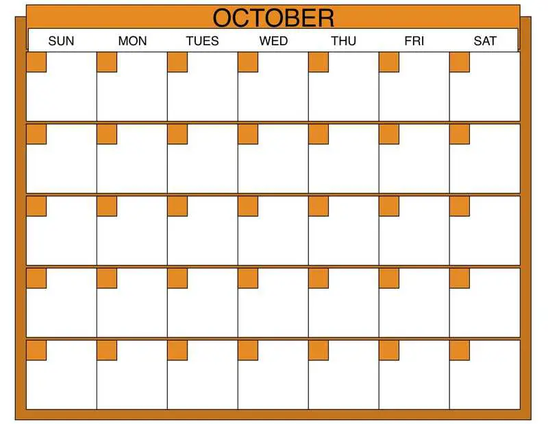 Blank October Calendar with Orange Theme