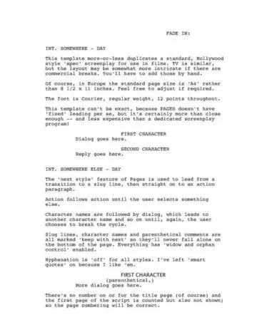 Classic Screenplay with Director Cues Page One