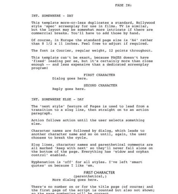 Classic Screenplay with Director Cues Page One