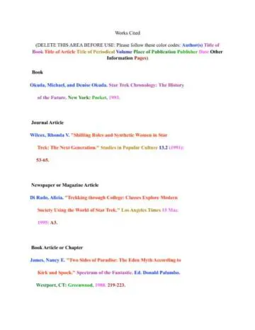 Color-Coded Works Cited for Research Paper Page One