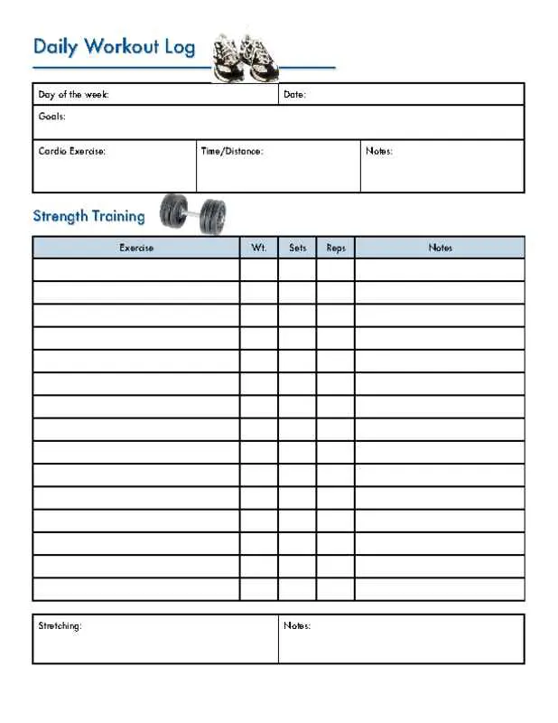 Daily Workout Log with Strength Training Focus