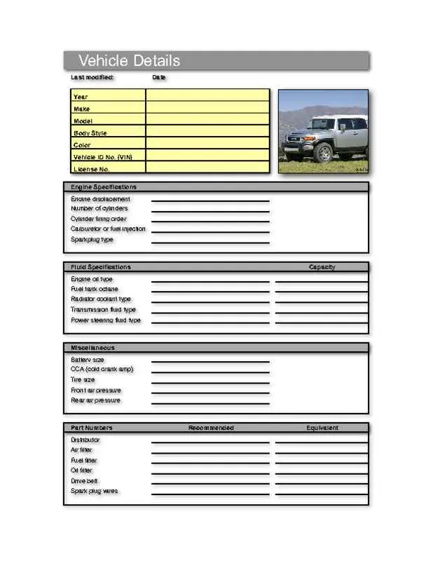Detailed Vehicle Information Worksheet