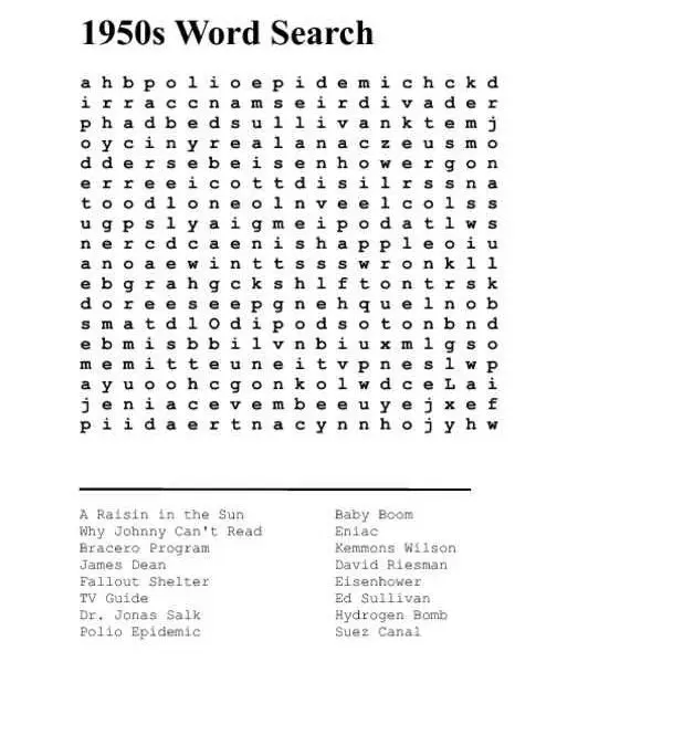 Easy Word Search Activity Page