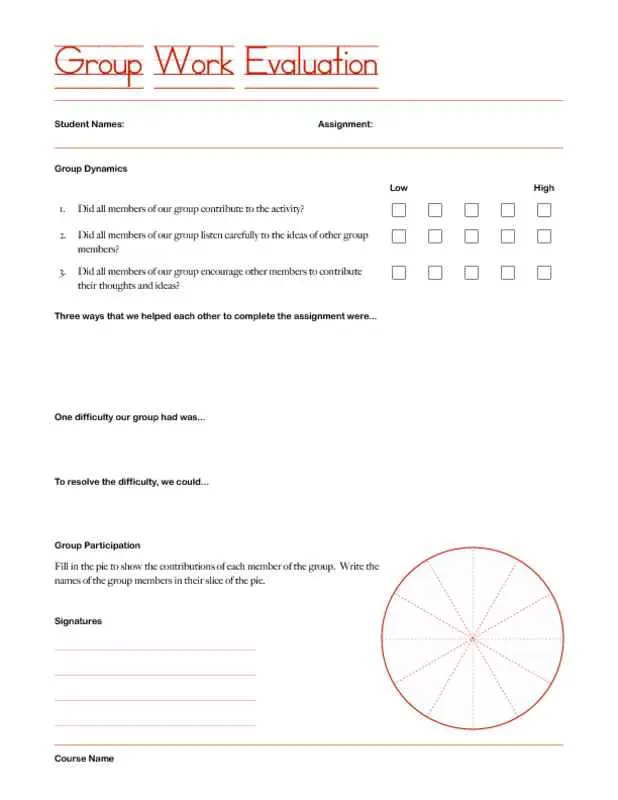 Evaluation Form for Group Projects