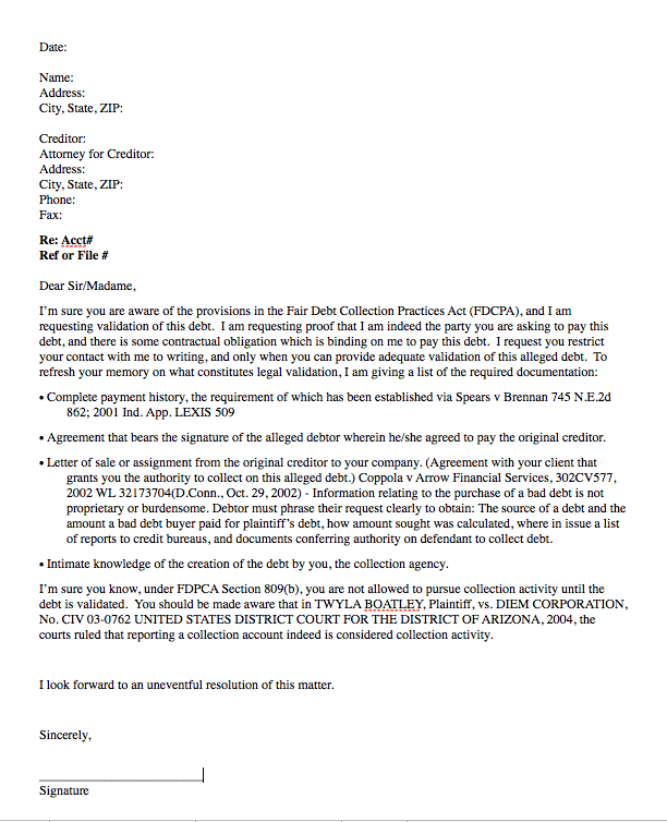 Formal Reply to Collection Notice