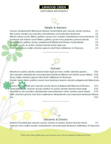 Green Daisy Accent Menu Page One