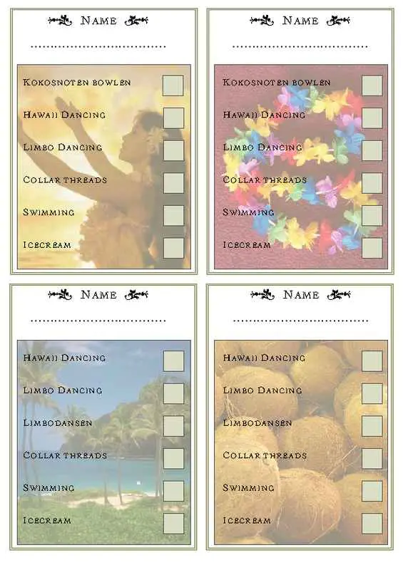 Hawaiian Theme Activity Checklist