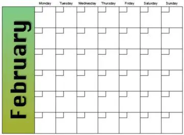 Landscape Monthly Calendar Set February