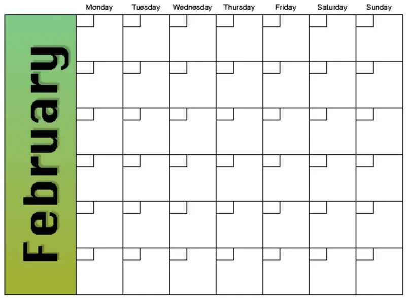 Landscape Monthly Calendar Set February