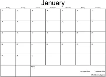 Landscape Standard 2023 Monthly Calendar Sunday Start US Letter Template