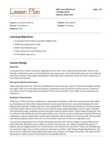 Lesson Plan Framework with Learning Strategies Page One