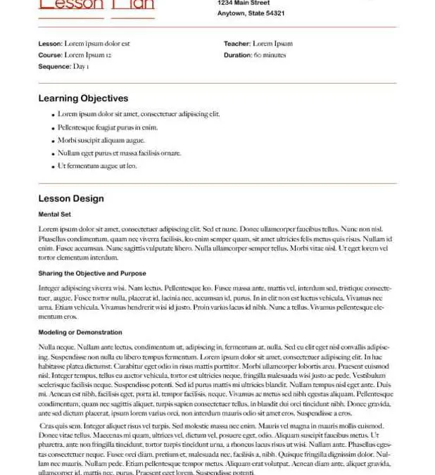 Lesson Plan Framework with Learning Strategies Page One