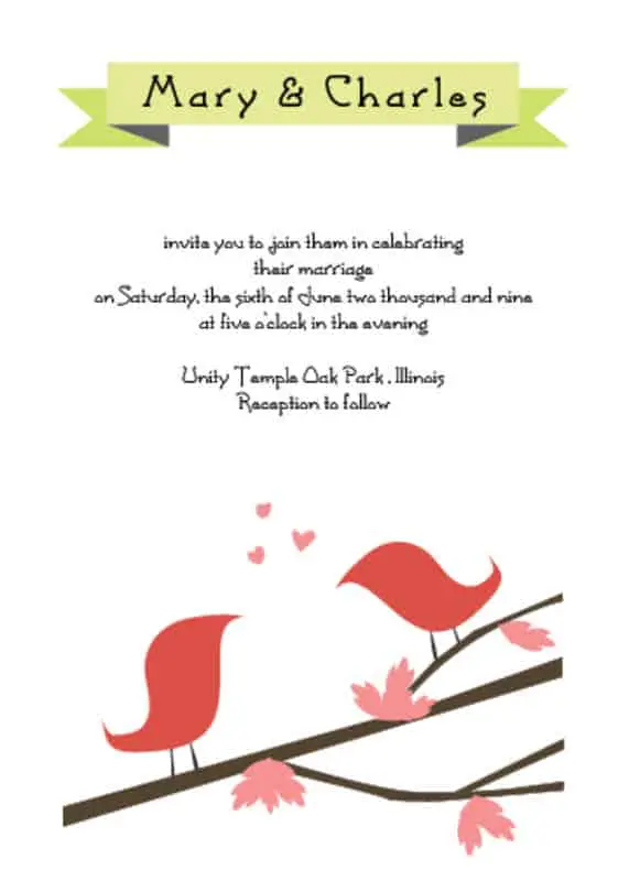 Lovebirds Wedding Invitation