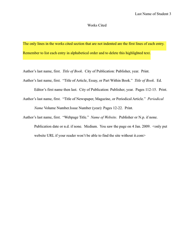 MLA Paper with Works Cited and Instructions Works Cited