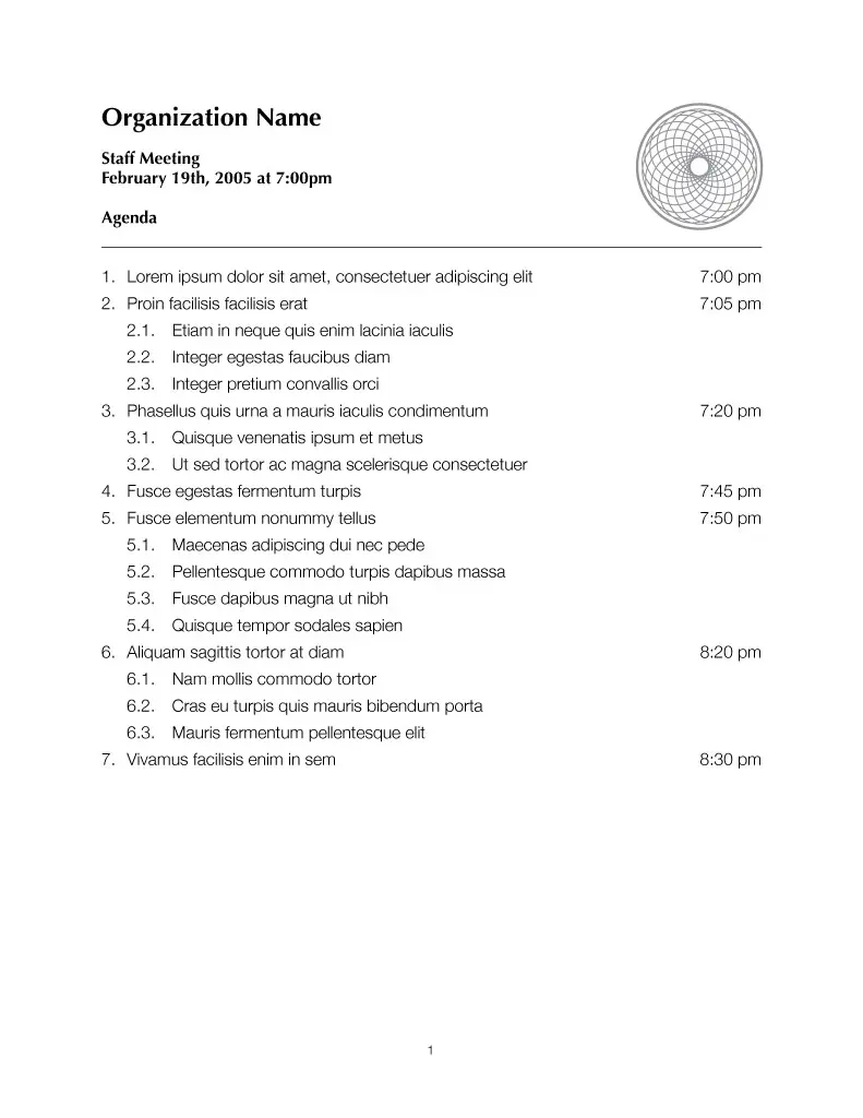 Meeting Agenda with Organization Information