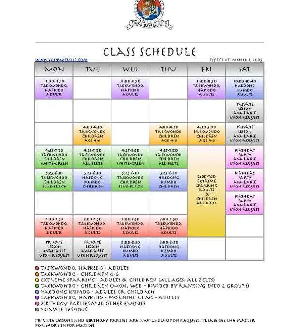 Monthly Schedule of Activities