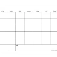 Blank Landscape Calendar Template for Numbers