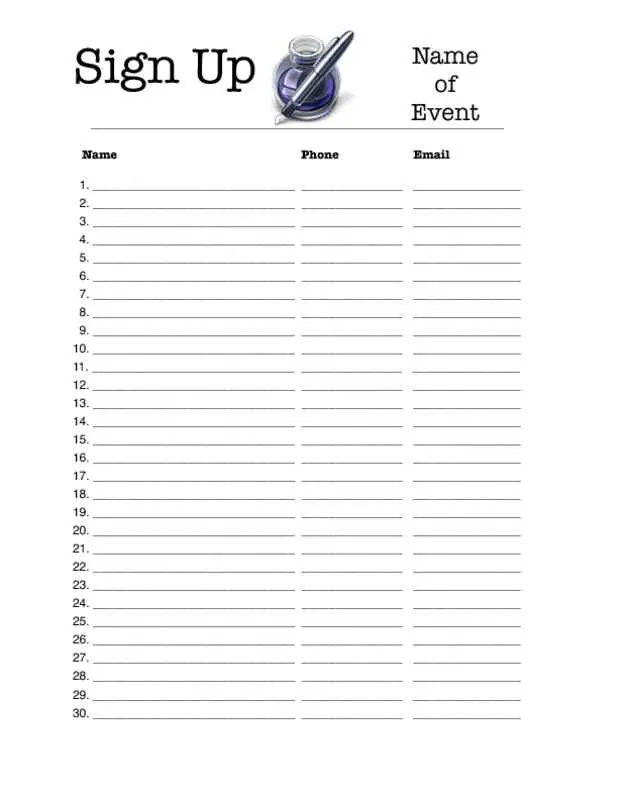 Portrait 30-Person Sign-Up Sheet