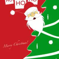 Red and Green Santa and Tree Holiday Card